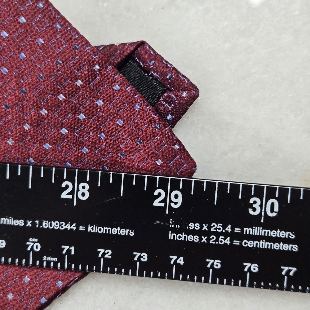 Perry Ellis Portfolio Silk Tie Burgundy Red Blue Geometric Diamond Neat Pattern - Picture 6 of 6